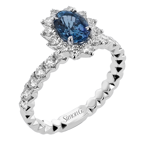 Simon G 18 Karat White Gold 1.04 cts Oval Sapphire And  0.80 Ct Diamond Ring